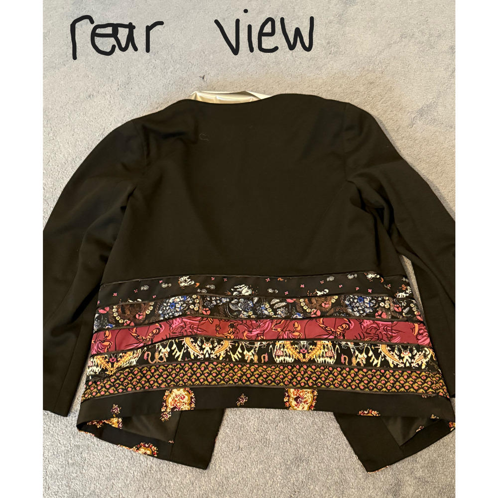 Coldwater Creek Blazer Size L Open Front Jacket Black Patchwork Boho Cardigan - Picture 7 of 12